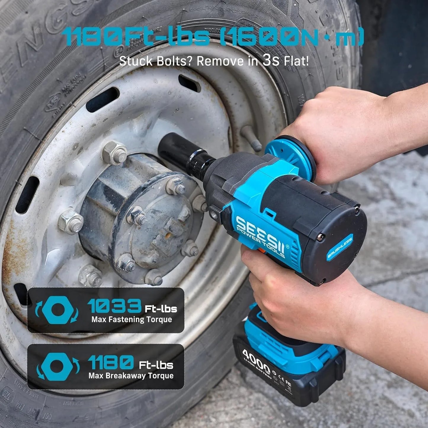 Seesii 21V Cordless Impact Wrench 1600Nm With Detachable Handle