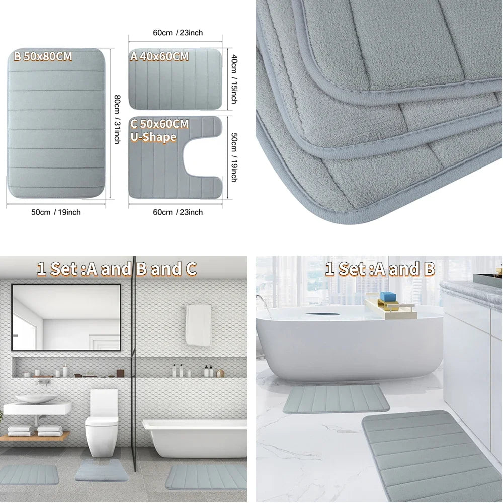 Memory Foam Bath Mat Non Slip Super Absorbent Bathroom Rug