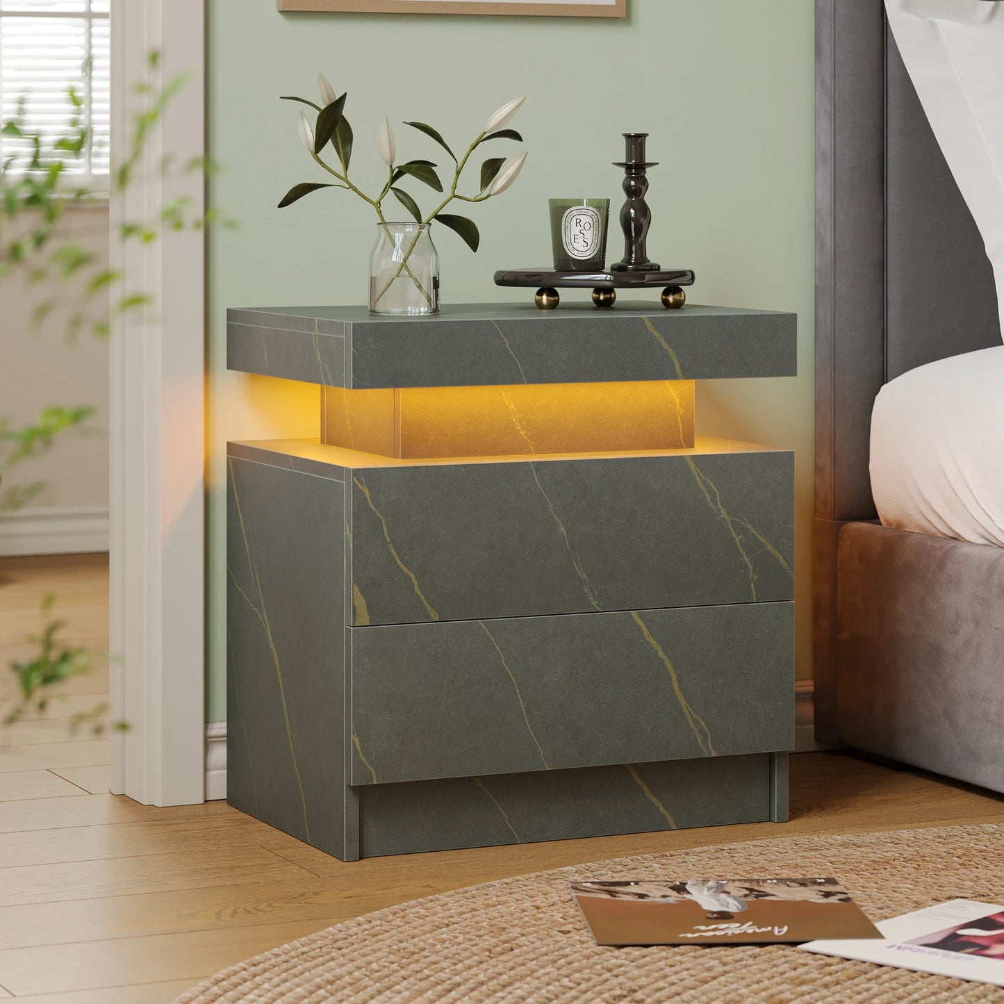 Cubehom LED Nightstand With 2 Drawers And RGB Lighting