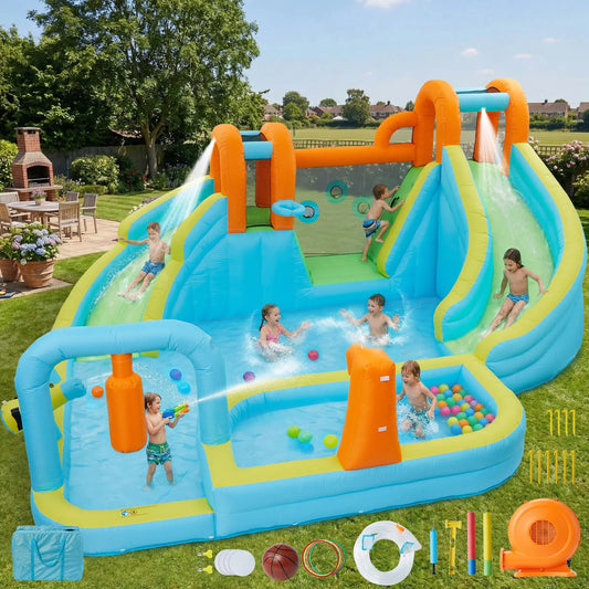 HiMISS 10-in-1 Inflatable Wet Dry Water Slide Jumping Castle