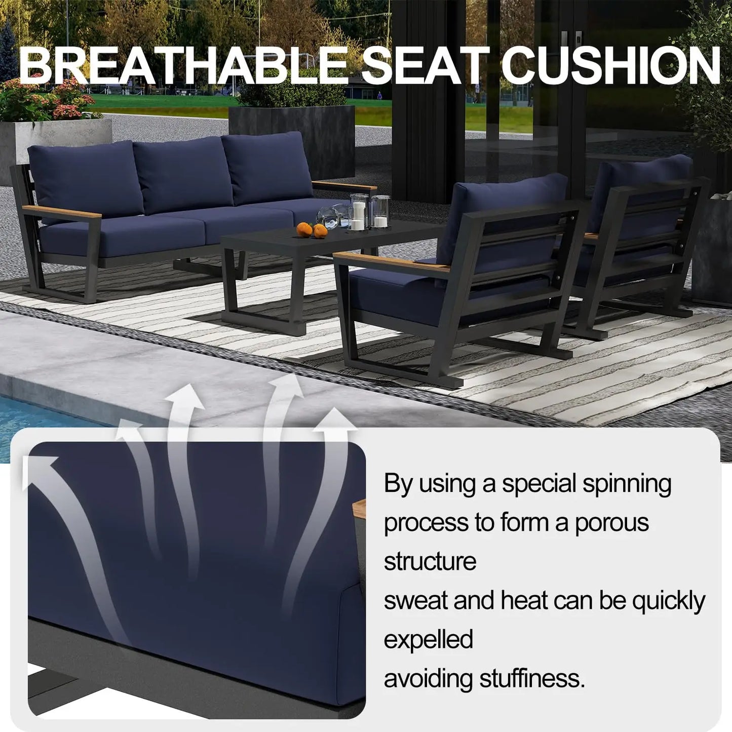 Aluminum Outdoor Patio Furniture Set with Coffee Table,4 Piece Patio Conversation Sets with Washable Thick, Customized