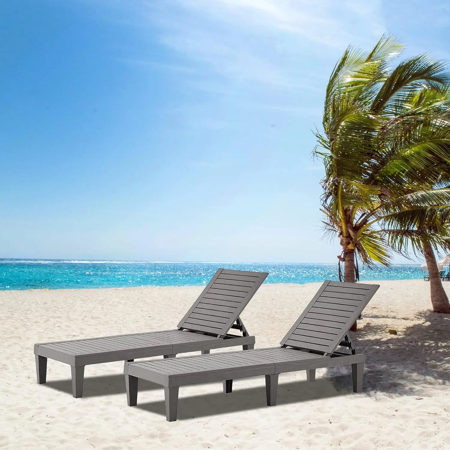 Outdoor Chaise Lounge Set of 2 Adjustable 5 Position Backrests