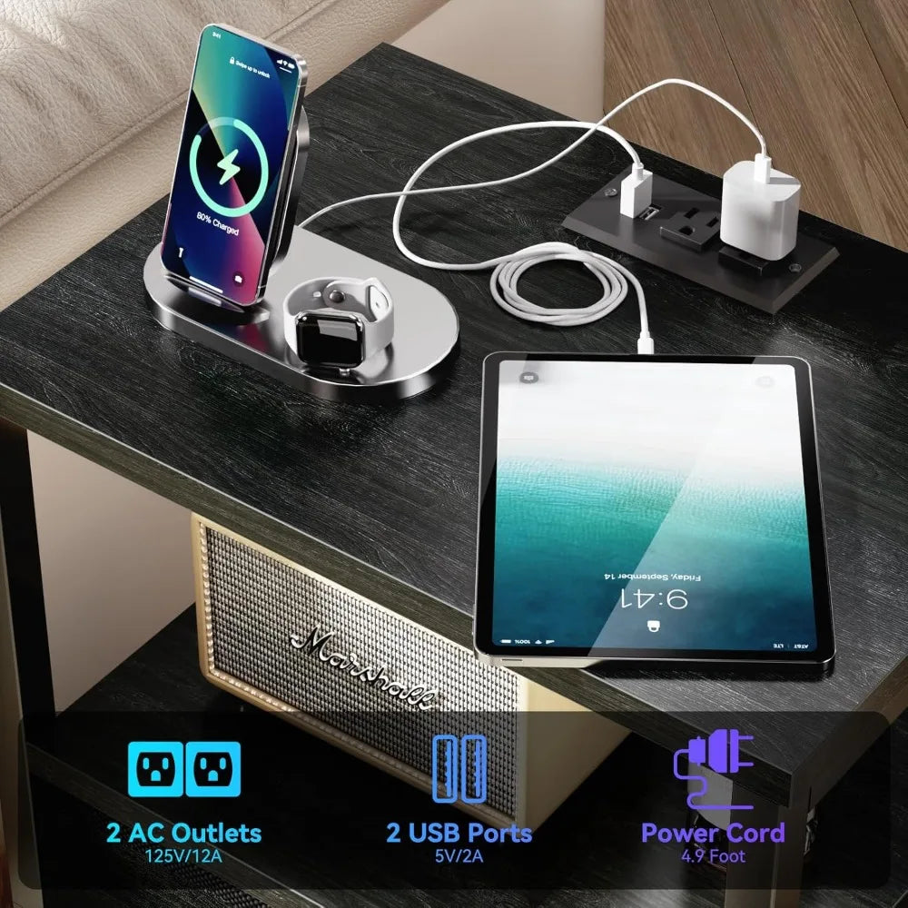 Nightstands Set Of 2 With Charging Station And LED Lights