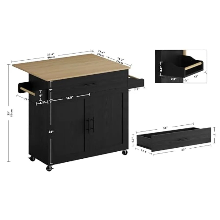 Rolling Kitchen Island Cart With Drop Leaf Storage Cabinet Drawer