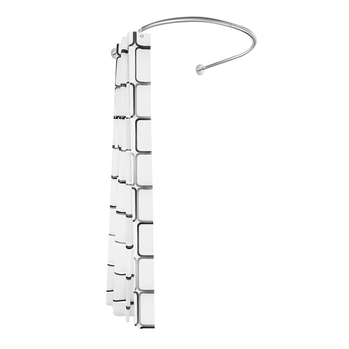 No Drilling L Shape Shower Curtain Rod With Curtain Rustproof
