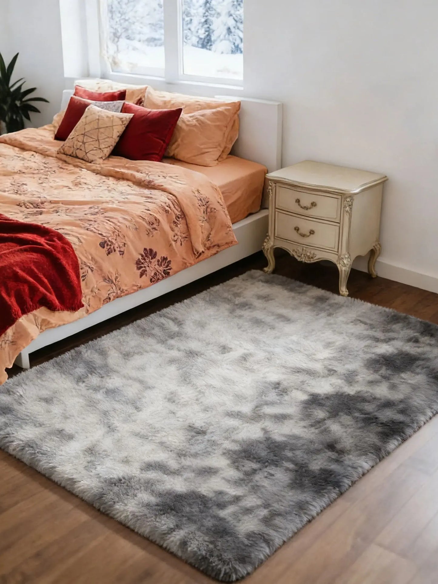 Machine Washable Ultra Soft Polyester Shag Rug Solid For Living Room And Bedroom