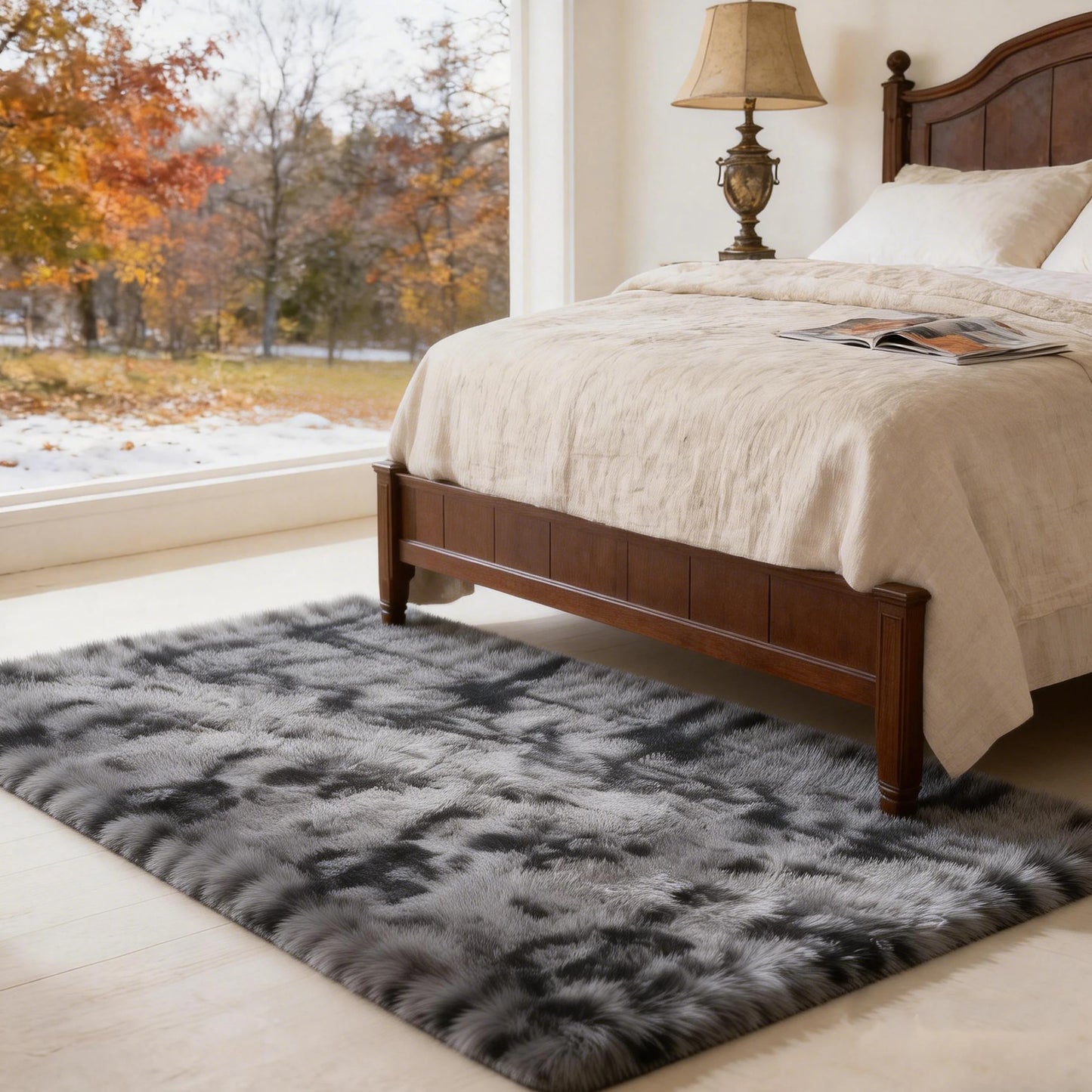 Machine Washable Ultra Soft Polyester Shag Rug Solid For Living Room And Bedroom