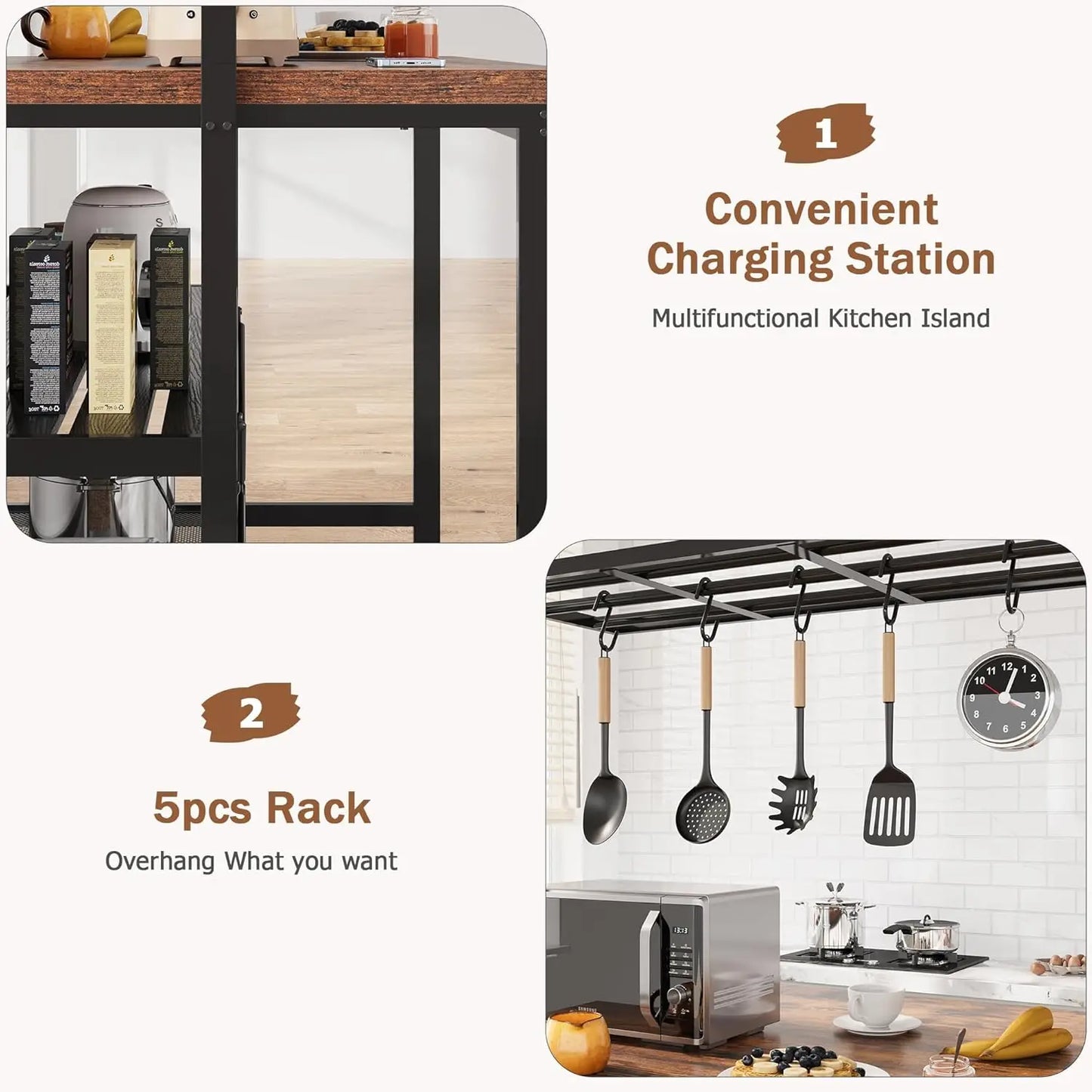 Studyset Kitchen Island With Storage Baker Rack And Seating