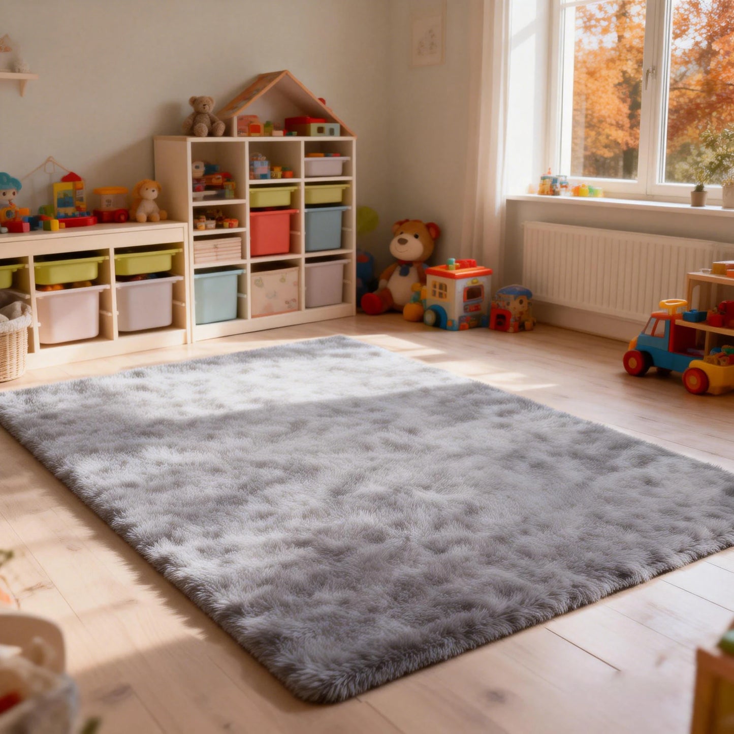 Machine Washable Ultra Soft Polyester Shag Rug Solid For Living Room And Bedroom