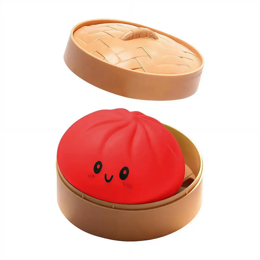 Realistic Giant Dumpling Squeeze Toy With Bamboo Steamer