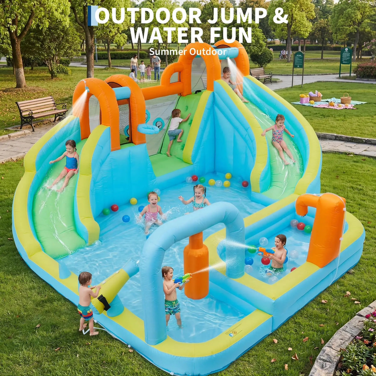 HiMISS 10-in-1 Inflatable Wet Dry Water Slide Jumping Castle