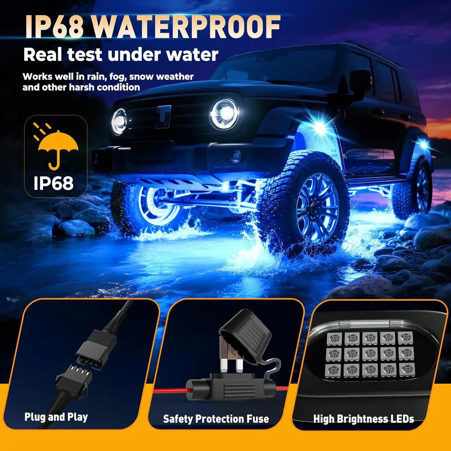 Yilaie RGB Rock Lights For Trucks App And Remote IP68