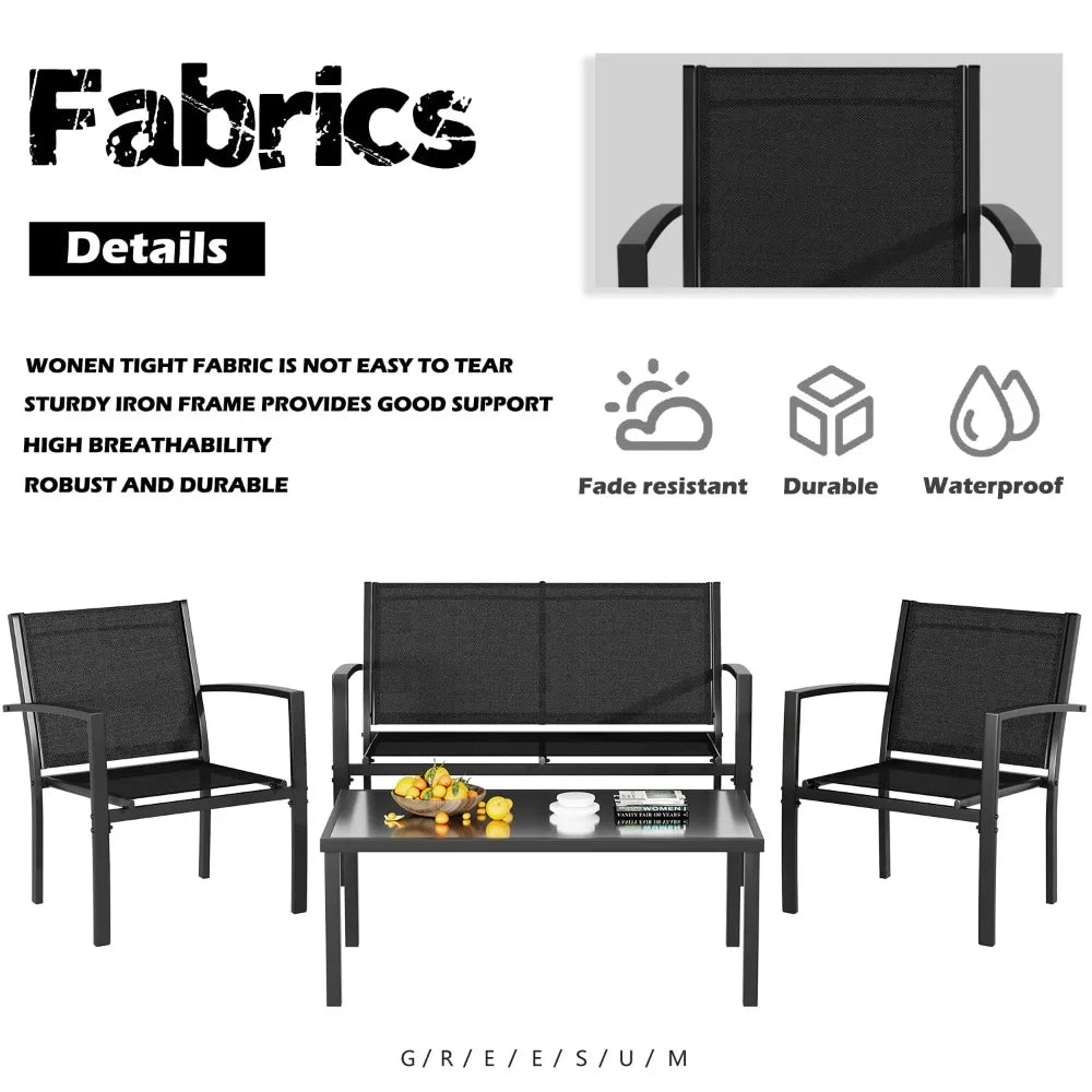 XIAOLANG 4 Piece Patio Furniture Set With Glass Coffee Table