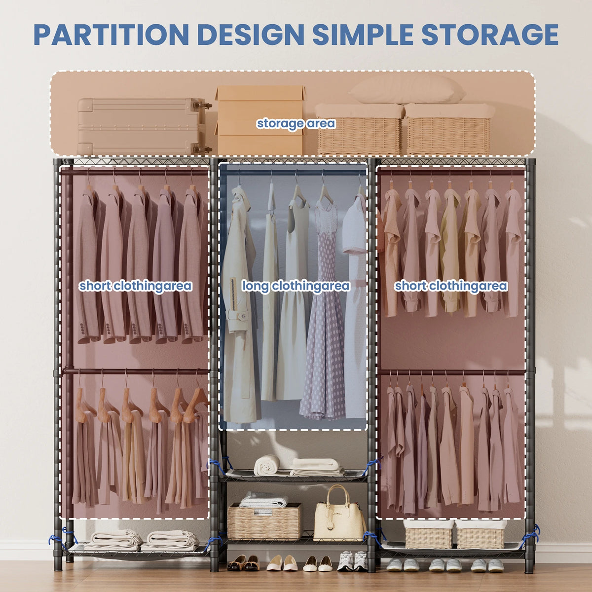 Clothes Rack Storage Organizer Wardrobe Freestanding Heavy Duty