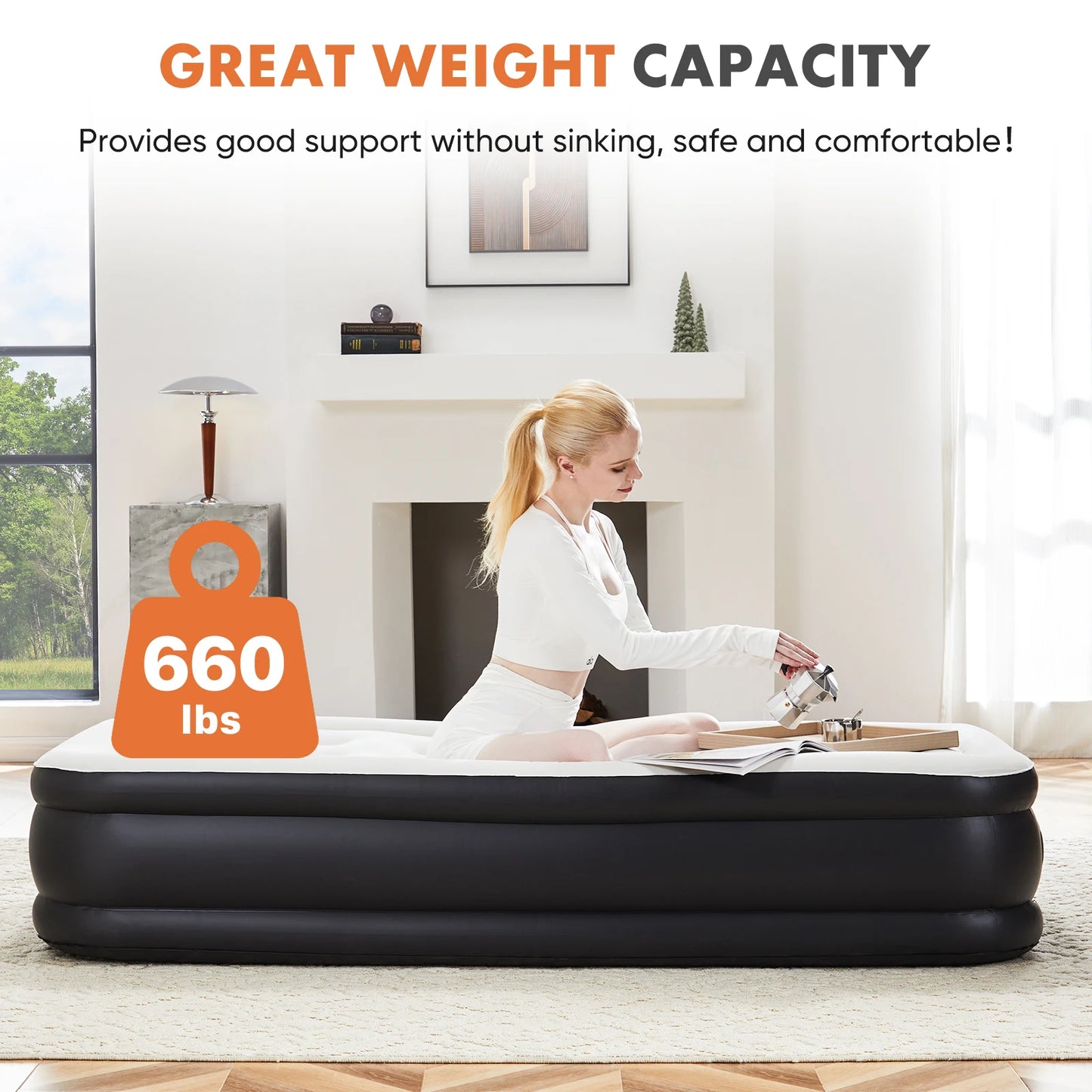 JHK Air Mattress, Double Height Non-Slip, 660 Lb Capacity