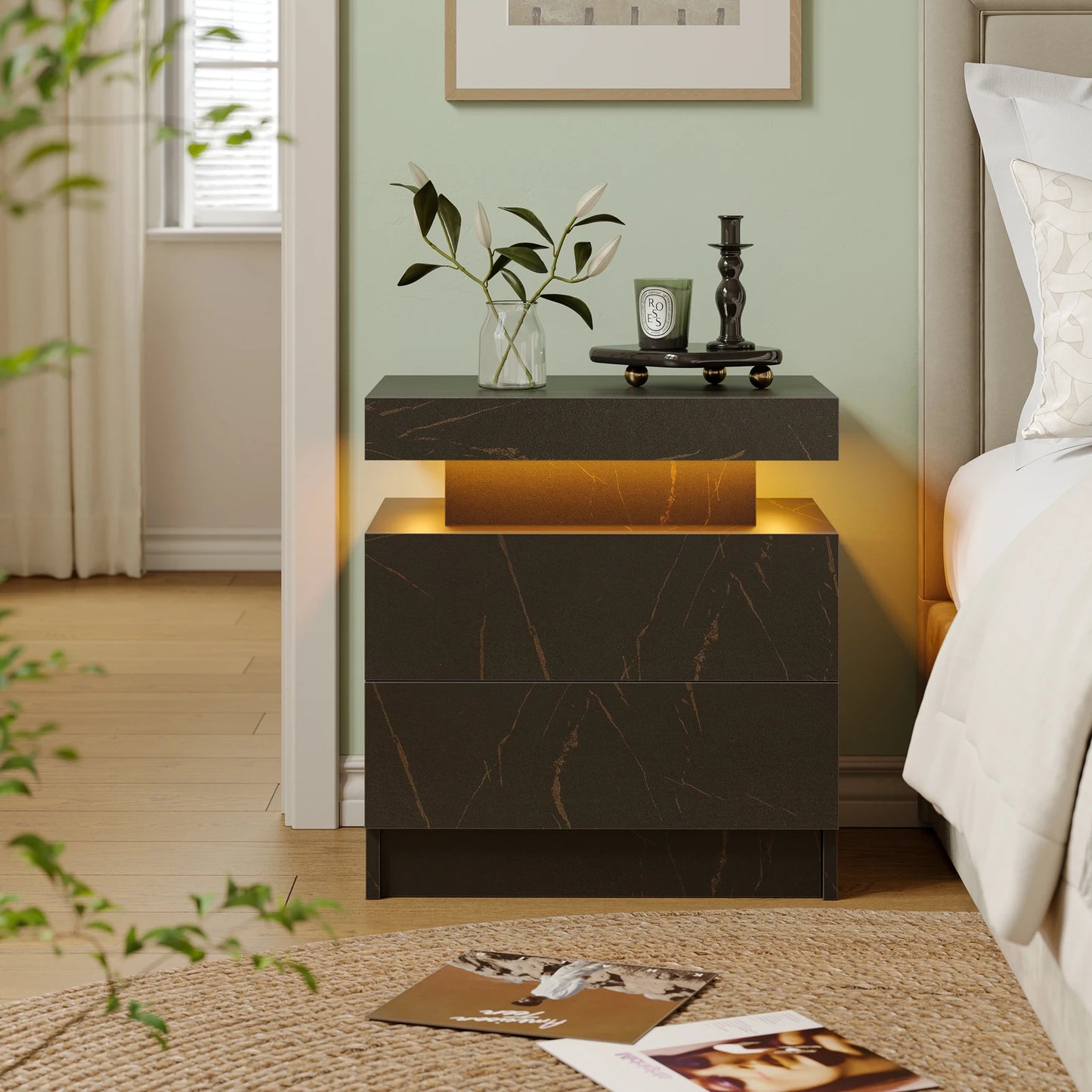 Cubehom LED Nightstand With 2 Drawers And RGB Lighting