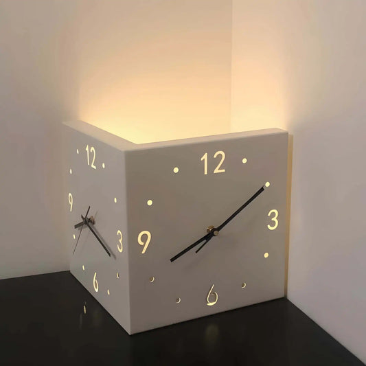 Double Sided Luminous Corner Wall Clock Modern Silent Timepiece