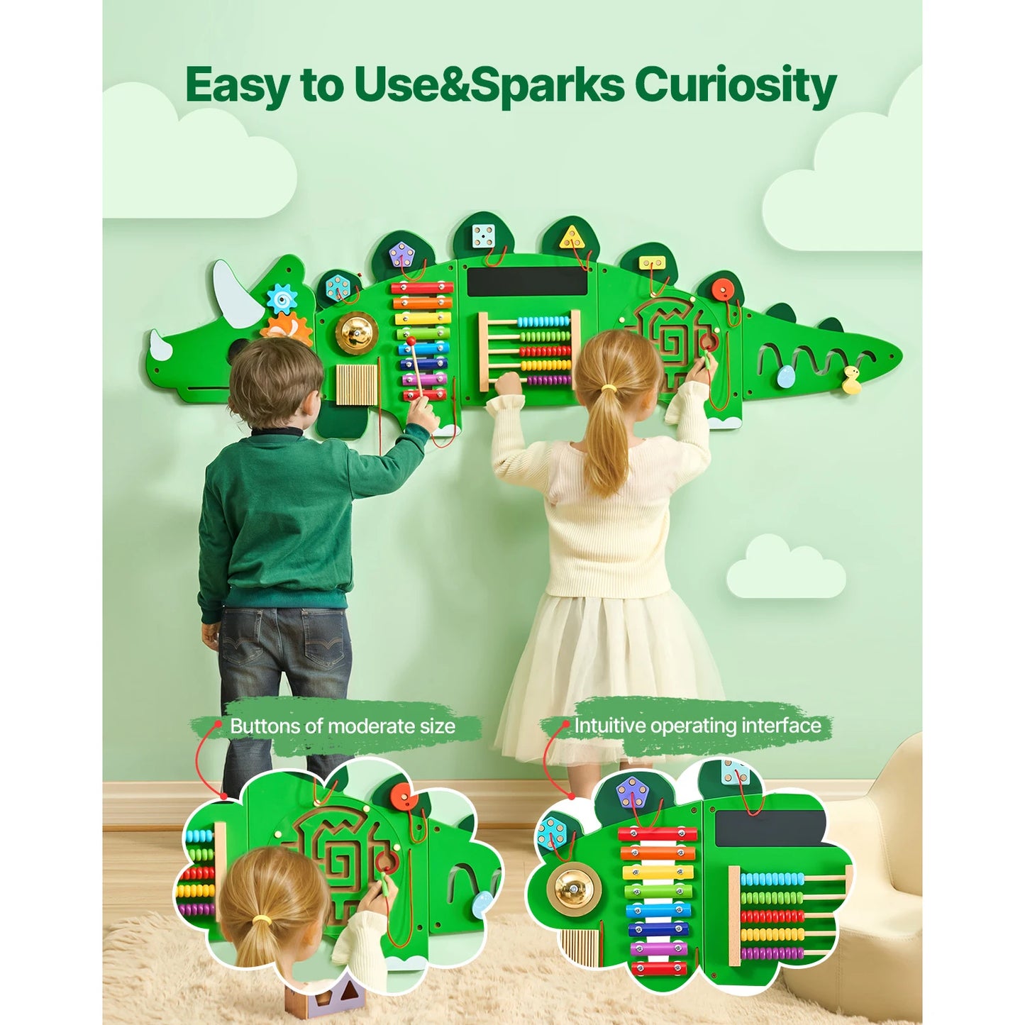 Dinosaur Kids Busy Wall Board With 11 Activity Panels Montessori