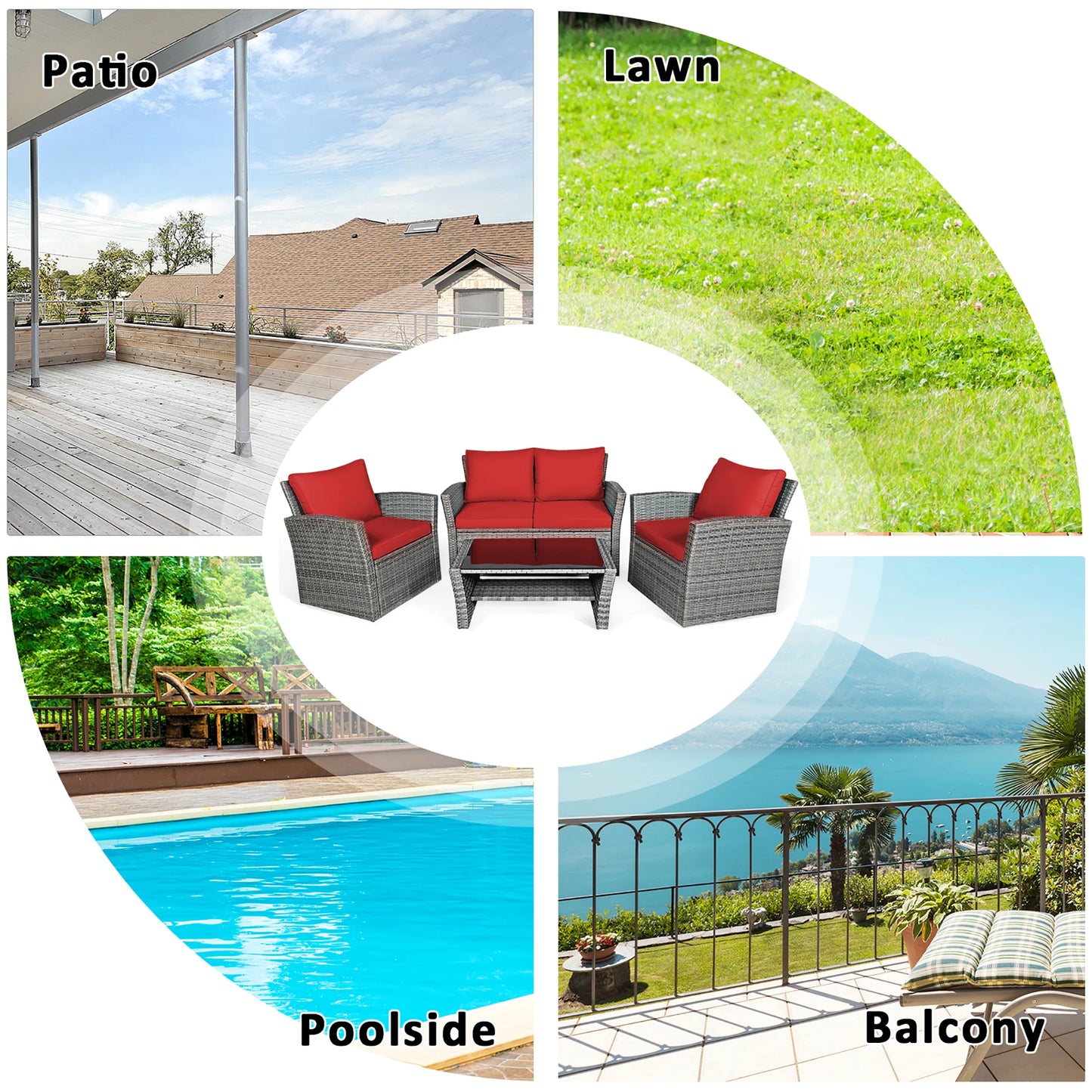 HOMASIS 4-Piece Patio Rattan Furniture Set With Storage Table