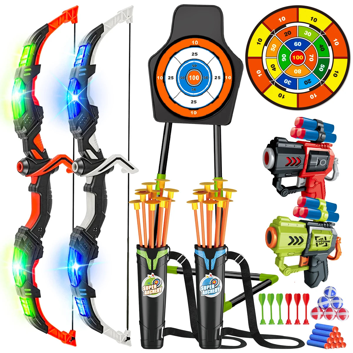 VATOS 2X Bow Arrow And Guns Toy Set For IndoorArchery