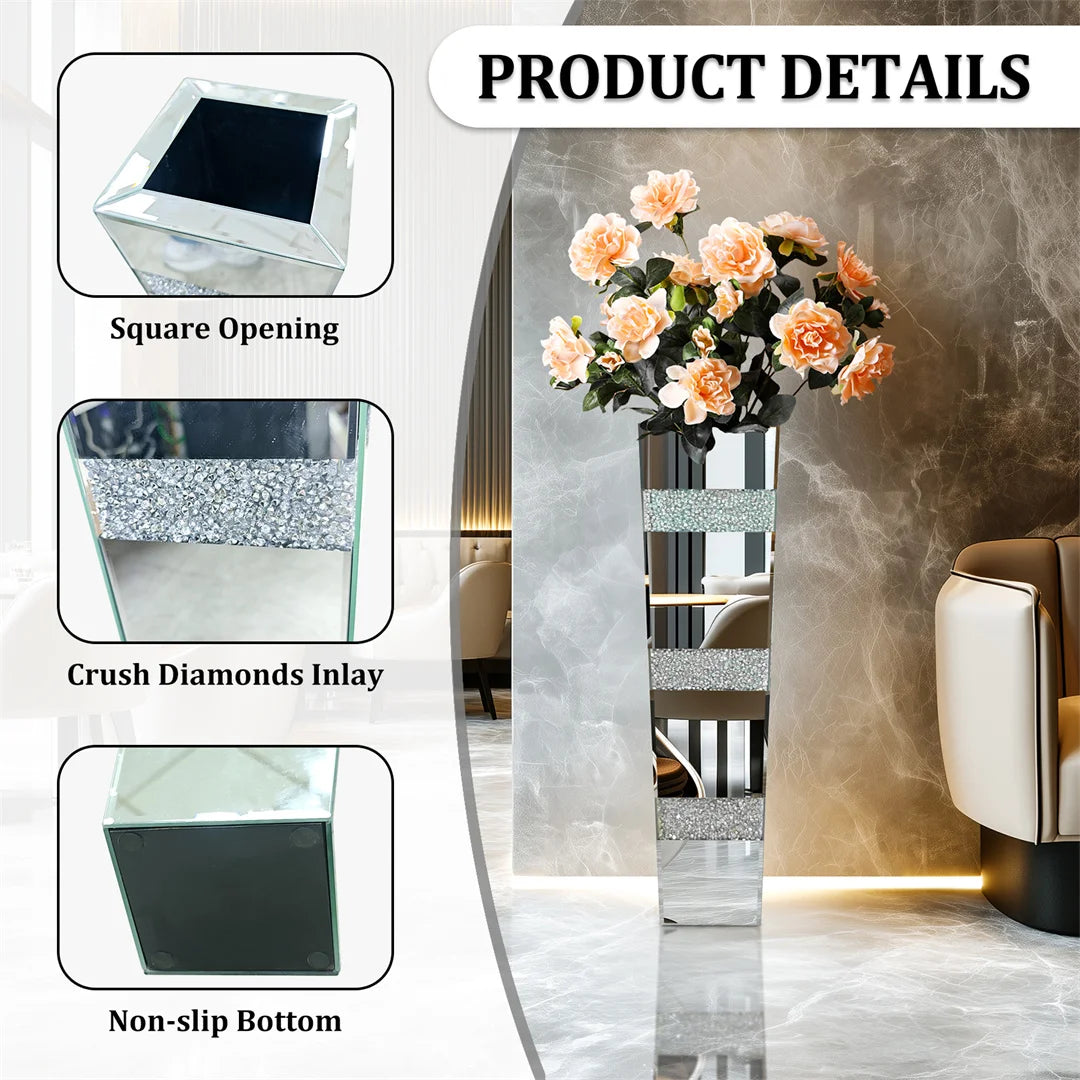 Modern Floor Vase Crystal Glass Mirrored Standing Flower Vase
