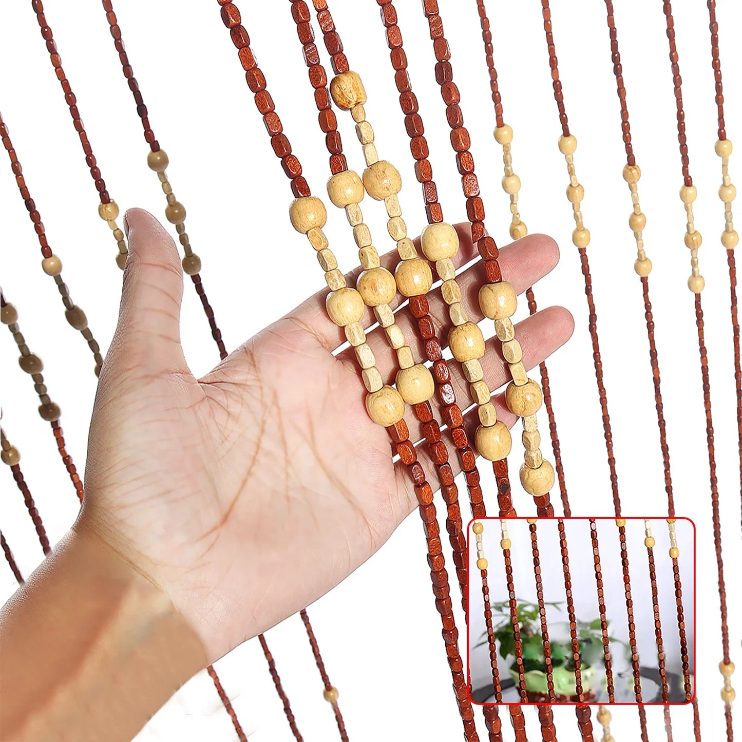 Wooden Bead Door Curtain With Jagged Pattern Fly Screen Divider