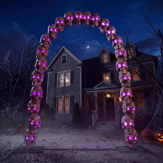 7.2ft Halloween RGB Skull Archway Decoration Outdoor Scary Giant Skeleton Decor with LED & 6 Light Modes(5 Colors), Arch Spooky Halloween Decor for Yard Garden Lawn Haunted House Party Supplies