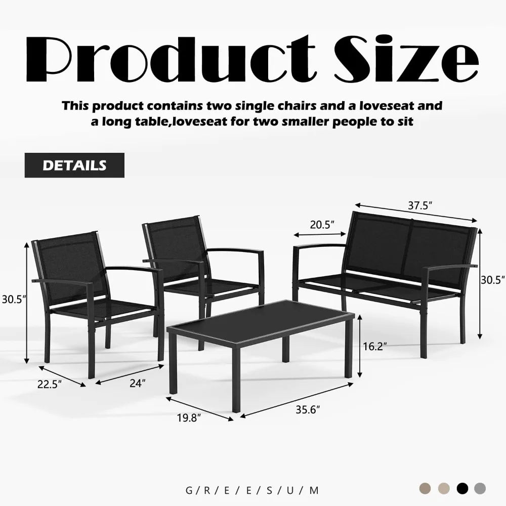 XIAOLANG 4 Piece Patio Furniture Set With Glass Coffee Table