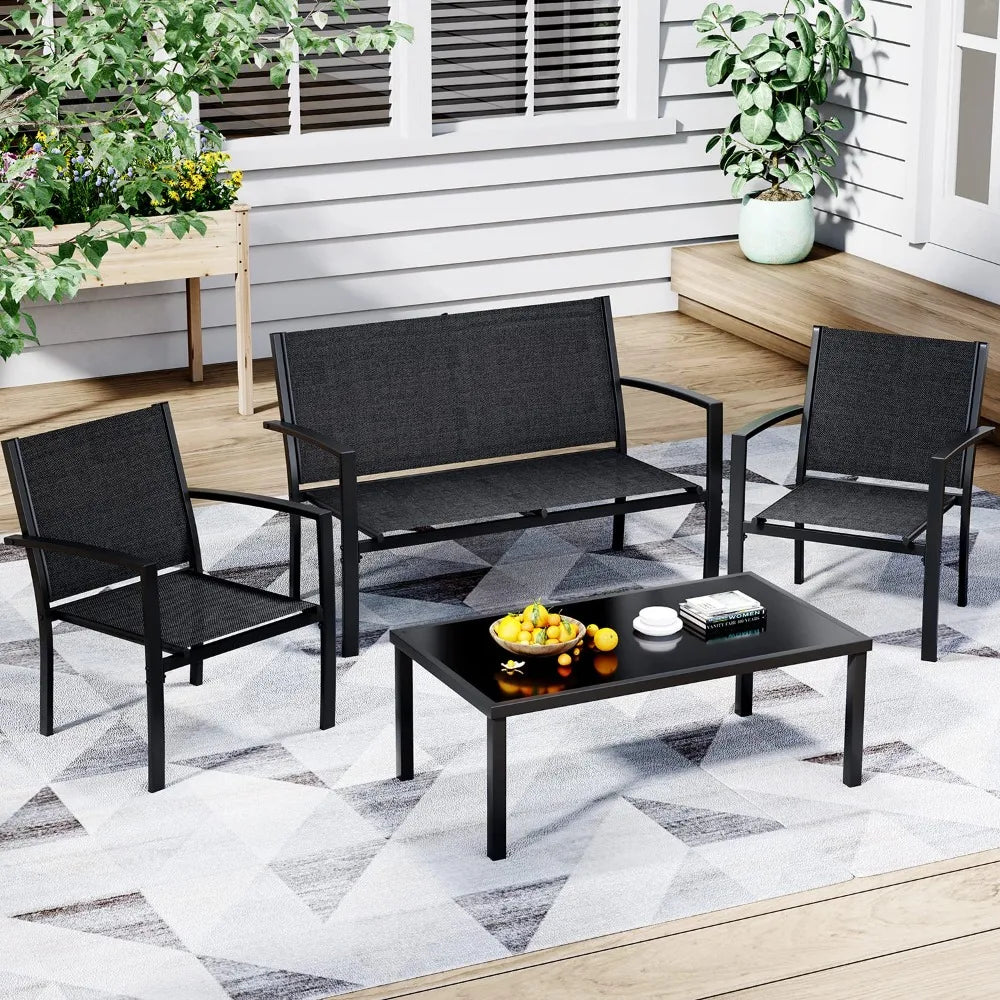 XIAOLANG 4 Piece Patio Furniture Set With Glass Coffee Table