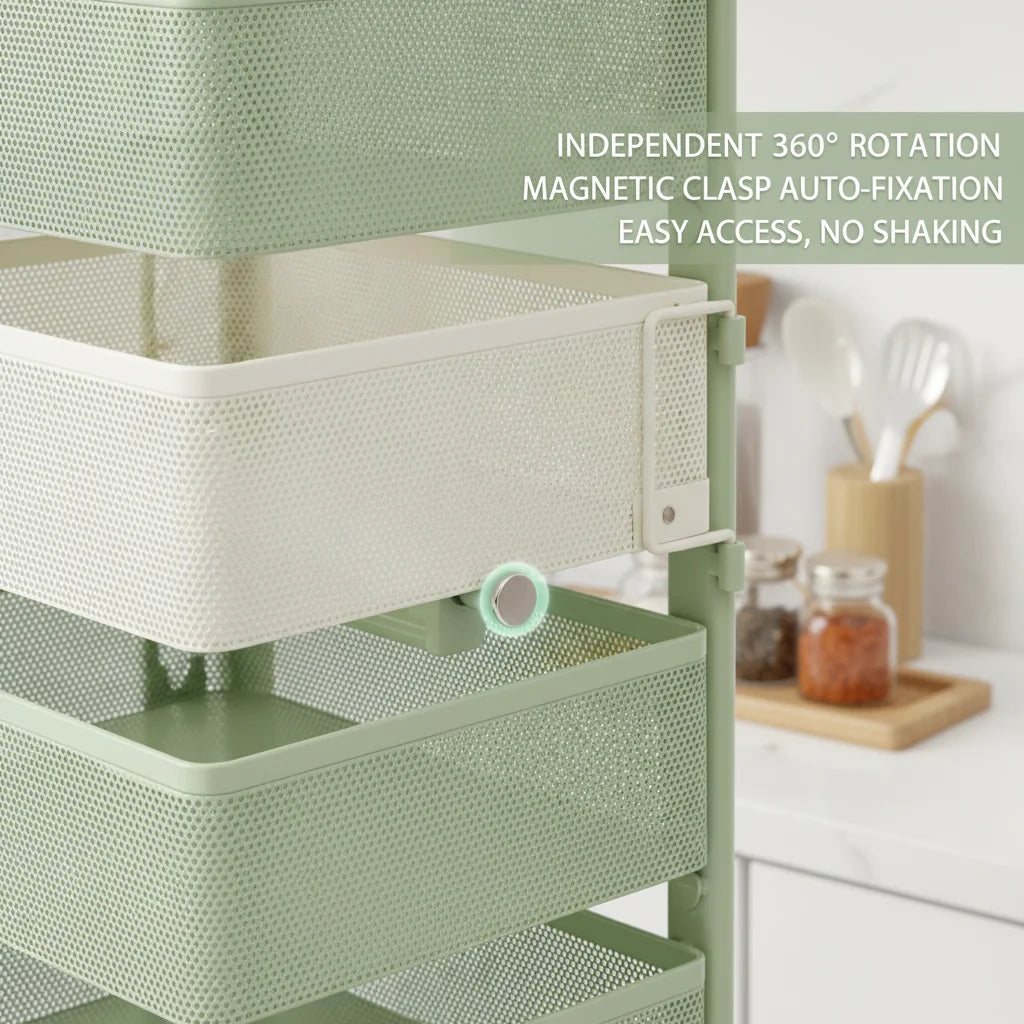 Bymaocar 5-Tier Rotating Kitchen Rack With 360° Swivel Lockable Wheels