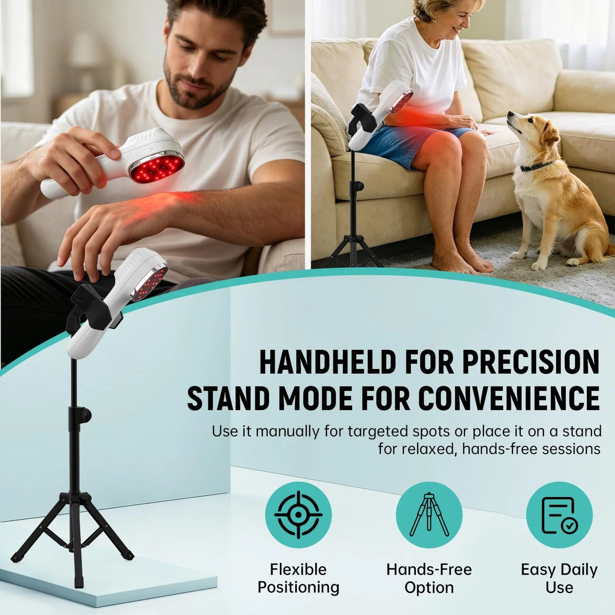 Handheld Red Light Device for Pet 3*808nm Laser Therapy Device with Stand for Pain Relief&ArthritisMuscle Comfort&Daily Recovery