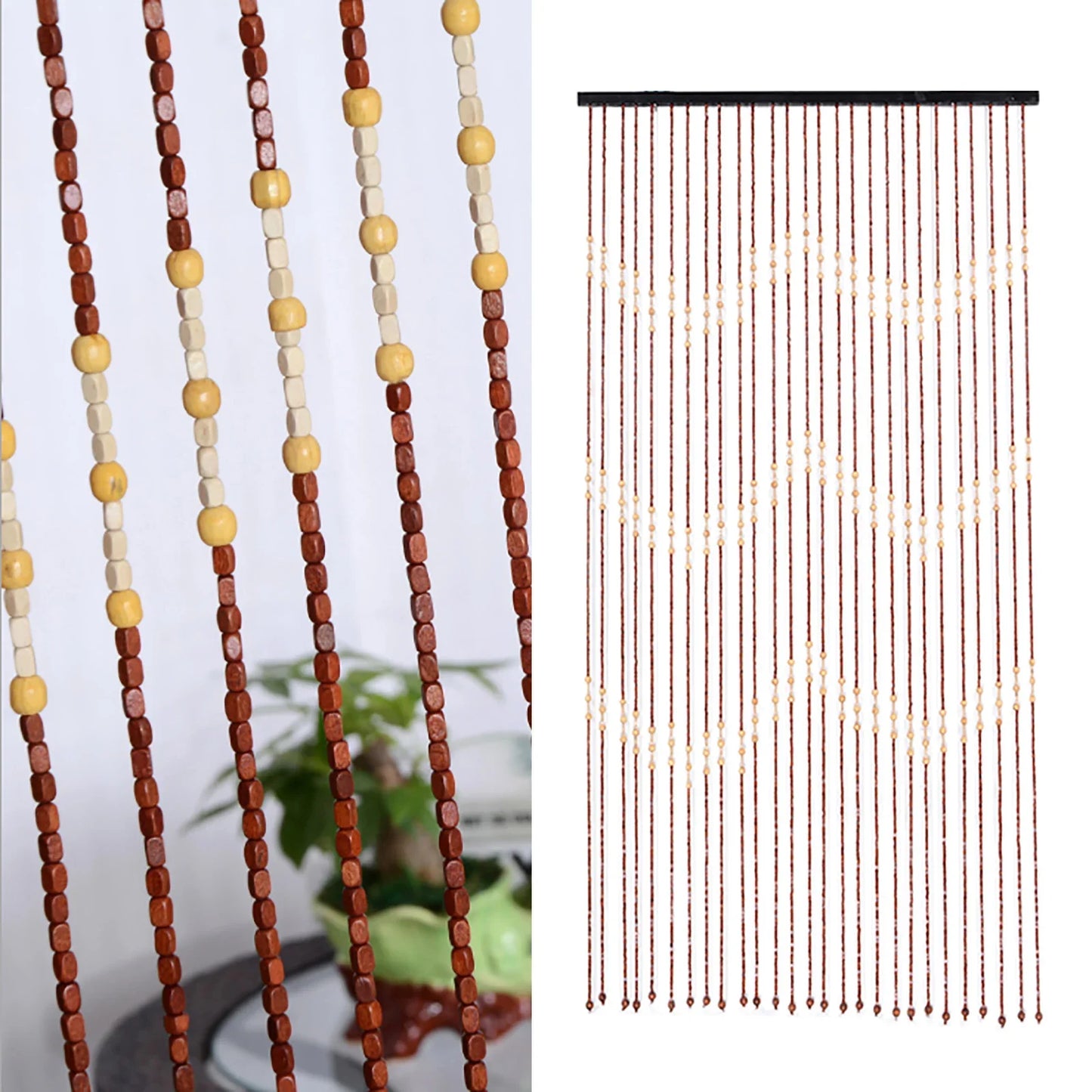Wooden Bead Door Curtain With Jagged Pattern Fly Screen Divider