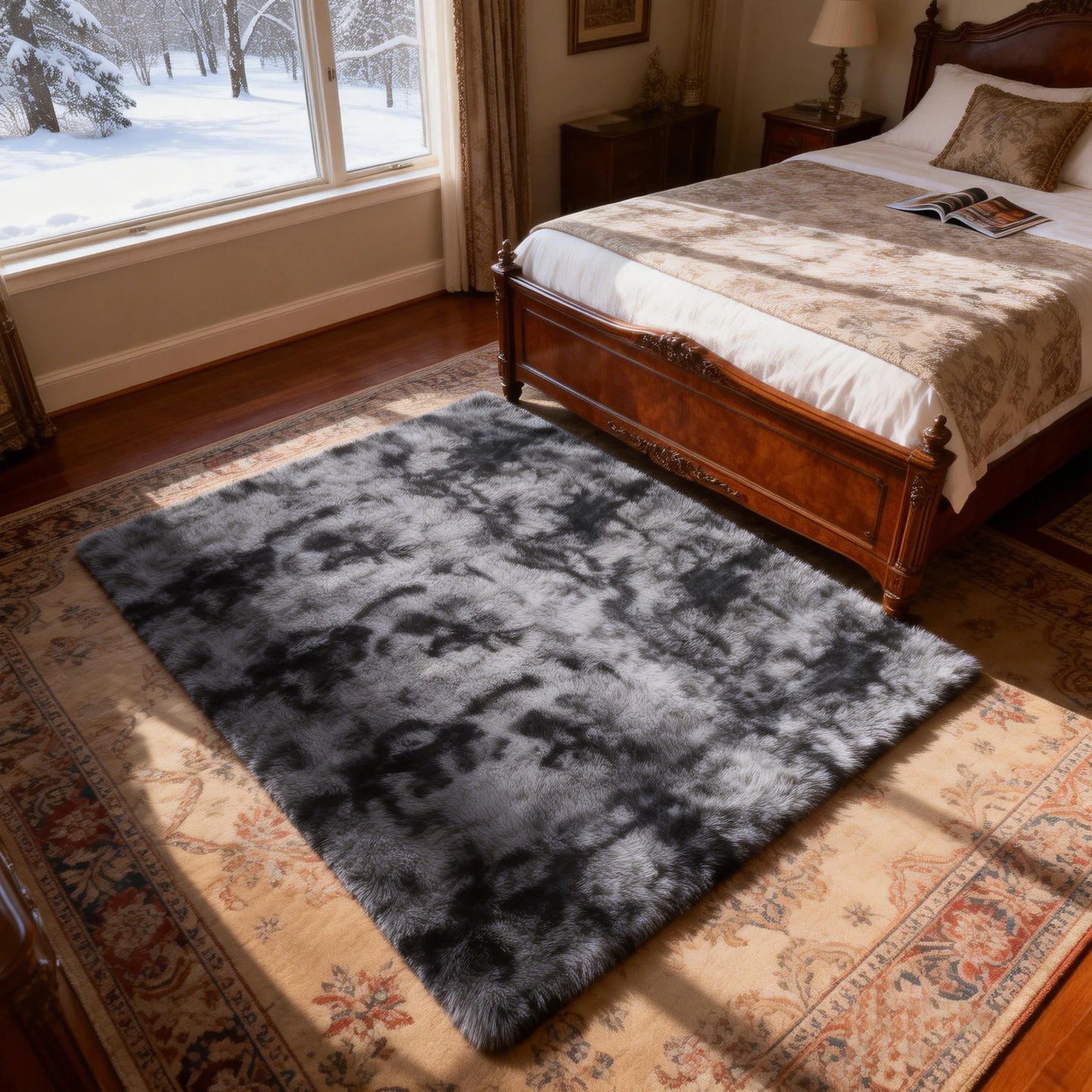 Machine Washable Ultra Soft Polyester Shag Rug Solid For Living Room And Bedroom