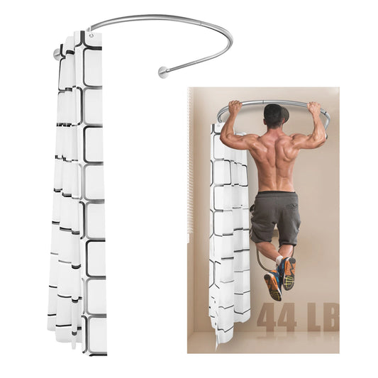 No Drilling L Shape Shower Curtain Rod With Curtain Rustproof