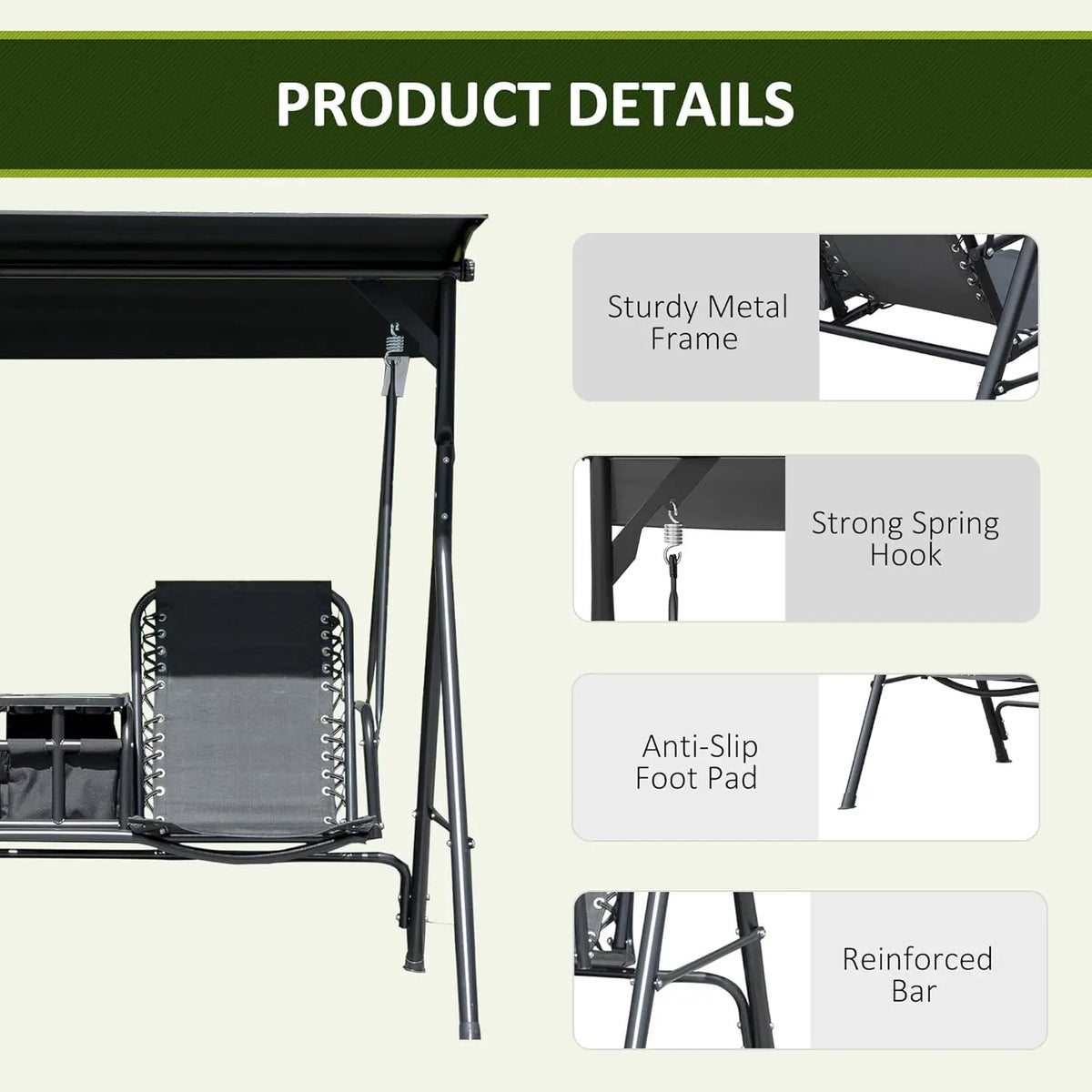 HUANZHUANG Patio Swing Chair With Canopy And Storage