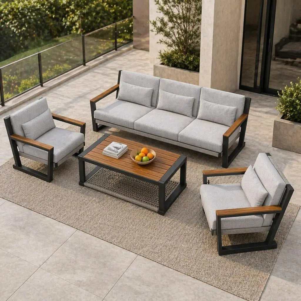 Aluminum Outdoor Patio Furniture Set with Coffee Table,4 Piece Patio Conversation Sets with Washable Thick, Customized