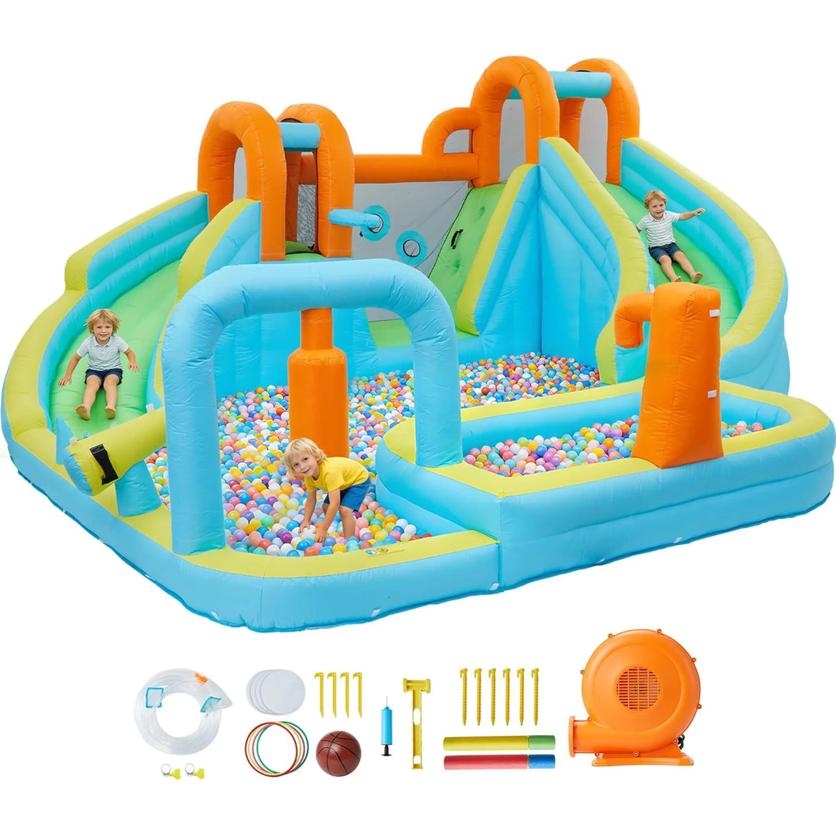 HiMISS 10-in-1 Inflatable Wet Dry Water Slide Jumping Castle