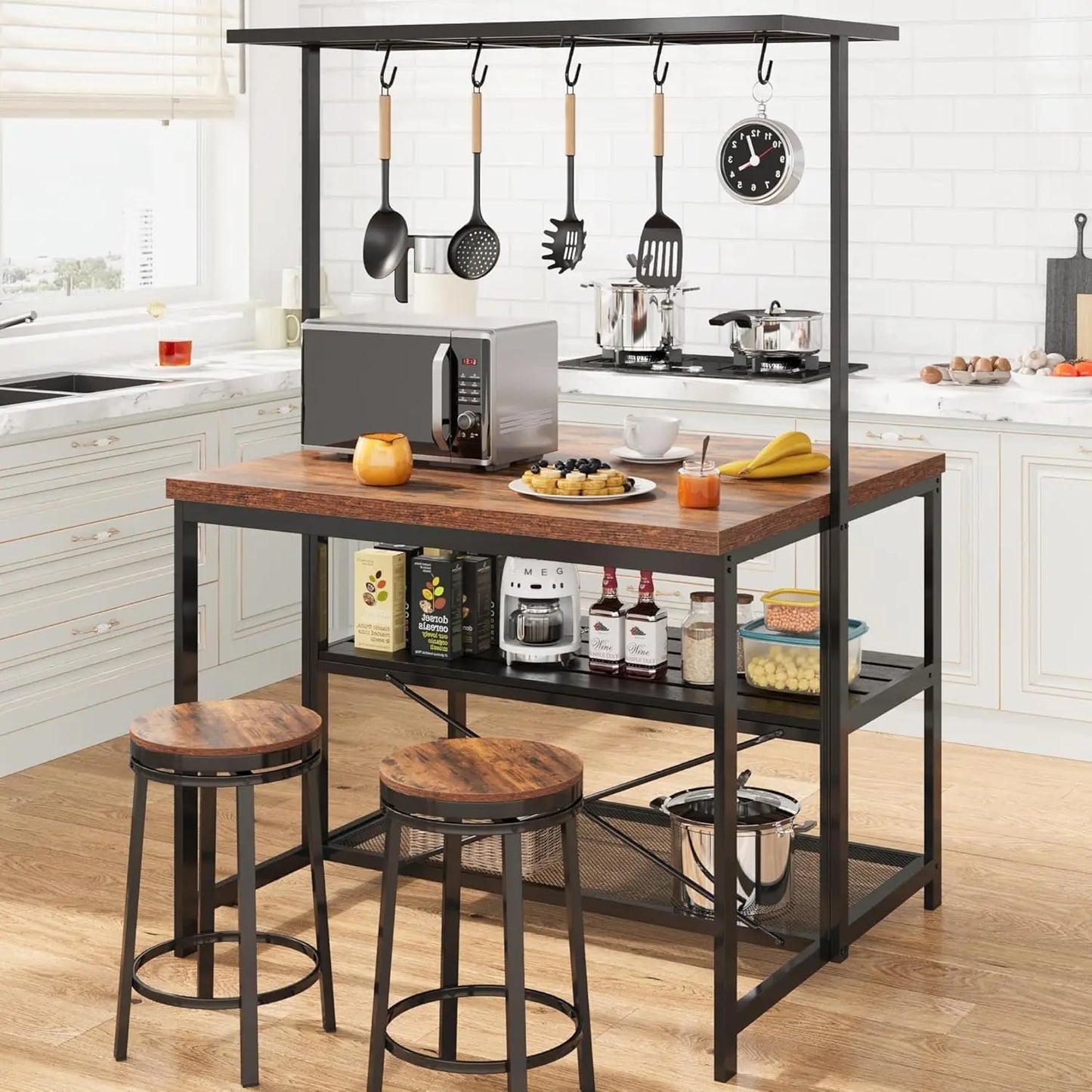 Studyset Kitchen Island With Storage Baker Rack And Seating