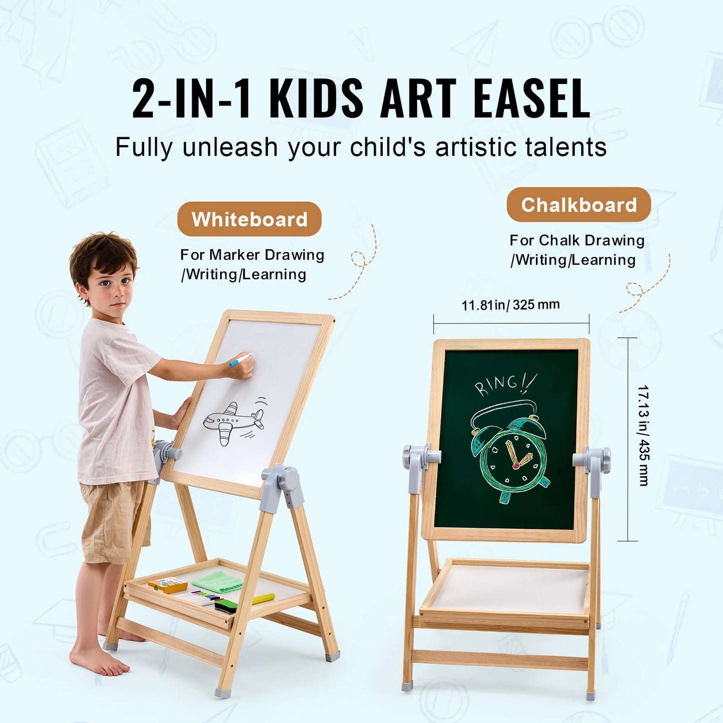 SucceBuy Standing Magnetic Drawing Board With Wooden Art Easel Kit