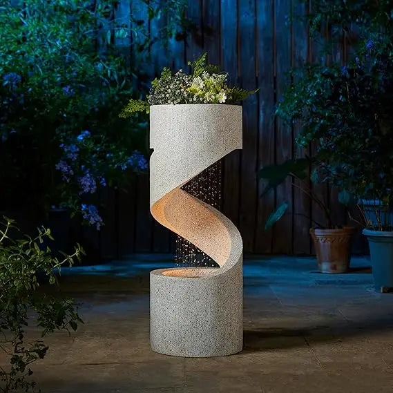 Glitzhome Tiered Outdoor Water Fountain With LED Lighting