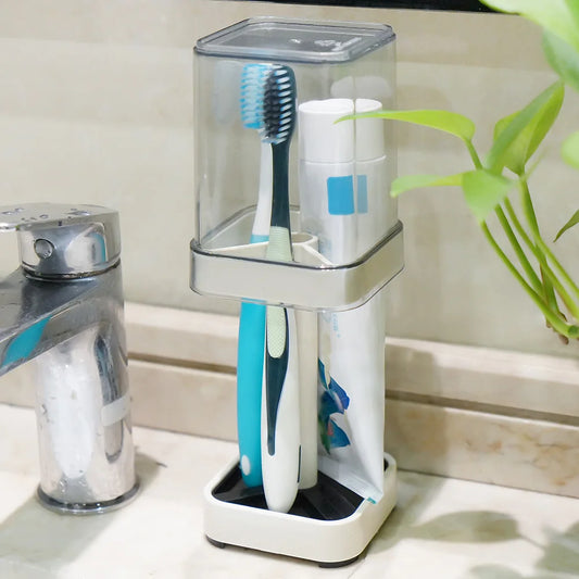 Toothbrush Holder With Cup And Cover For Bathroom Storage