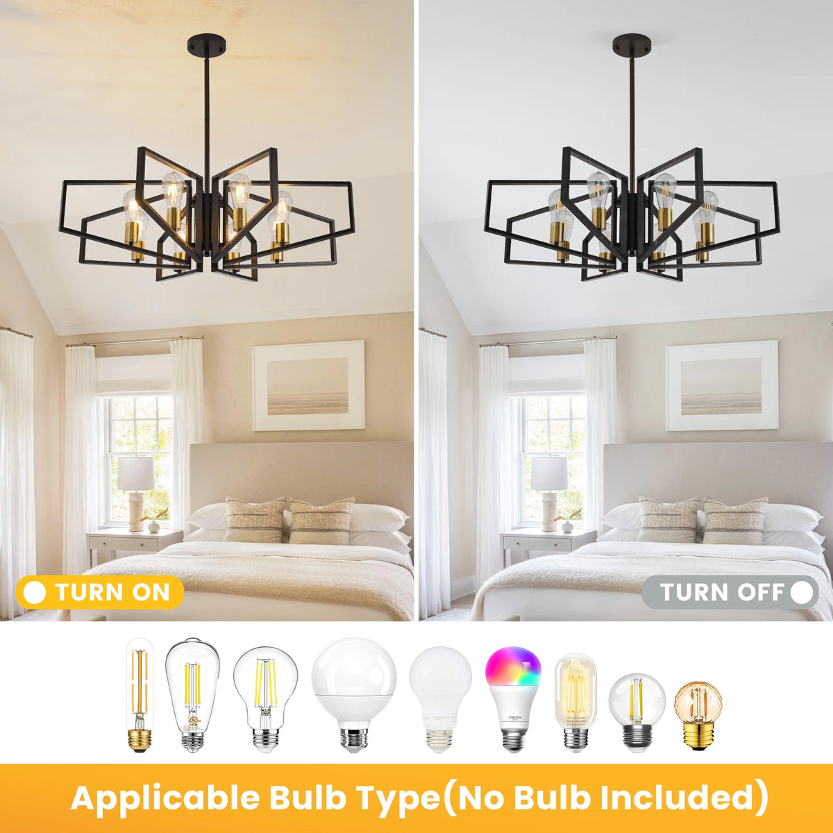 Modern 8 Light Geometric Chandelier With Adjustable Height Metal Pendant