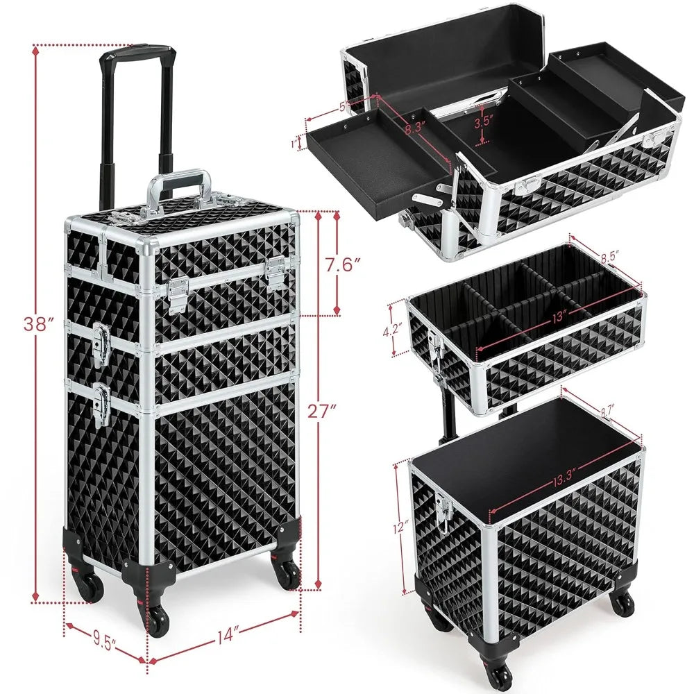 YTYIN Yah Rolling Makeup Train Case With Swivel Wheels