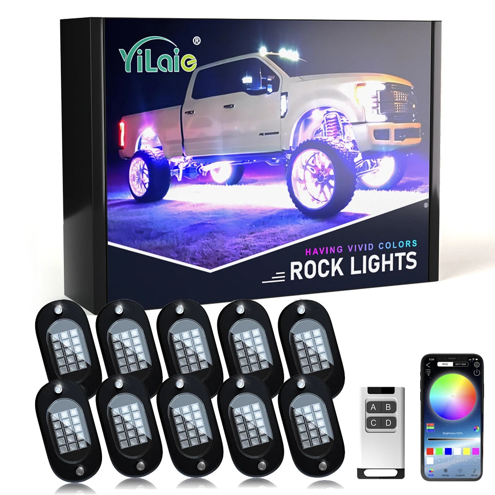 Yilaie RGB Rock Lights For Trucks App And Remote IP68