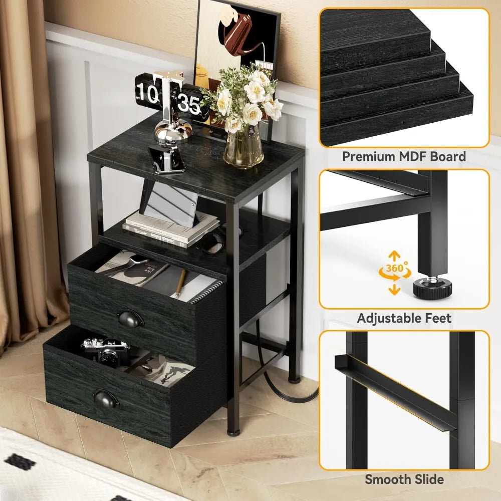 Nightstands Set Of 2 With Charging Station And LED Lights