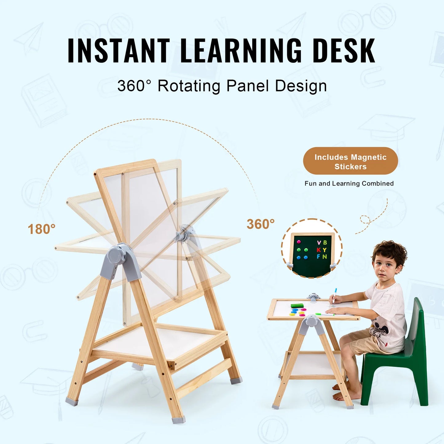 SucceBuy Standing Magnetic Drawing Board With Wooden Art Easel Kit