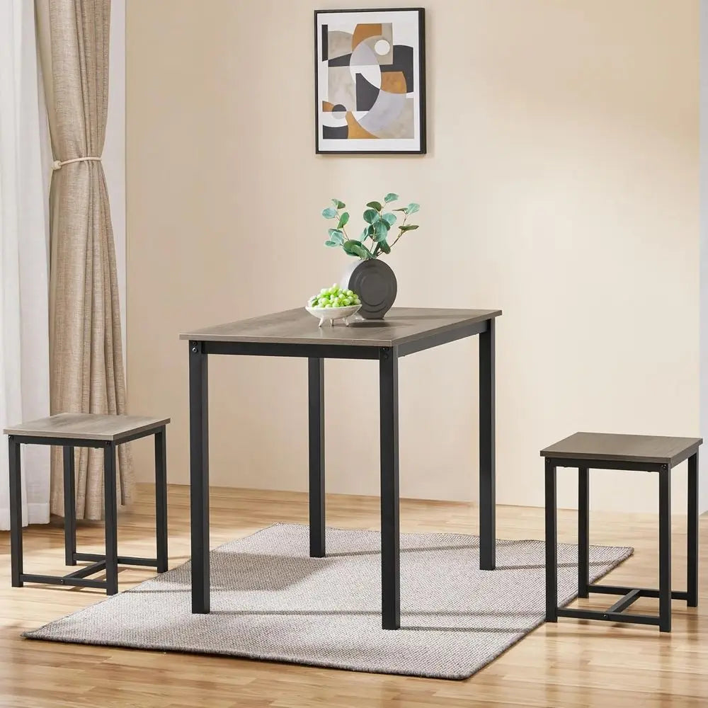 Industrial 3-Piece Dining Table Set With Space Saving Design