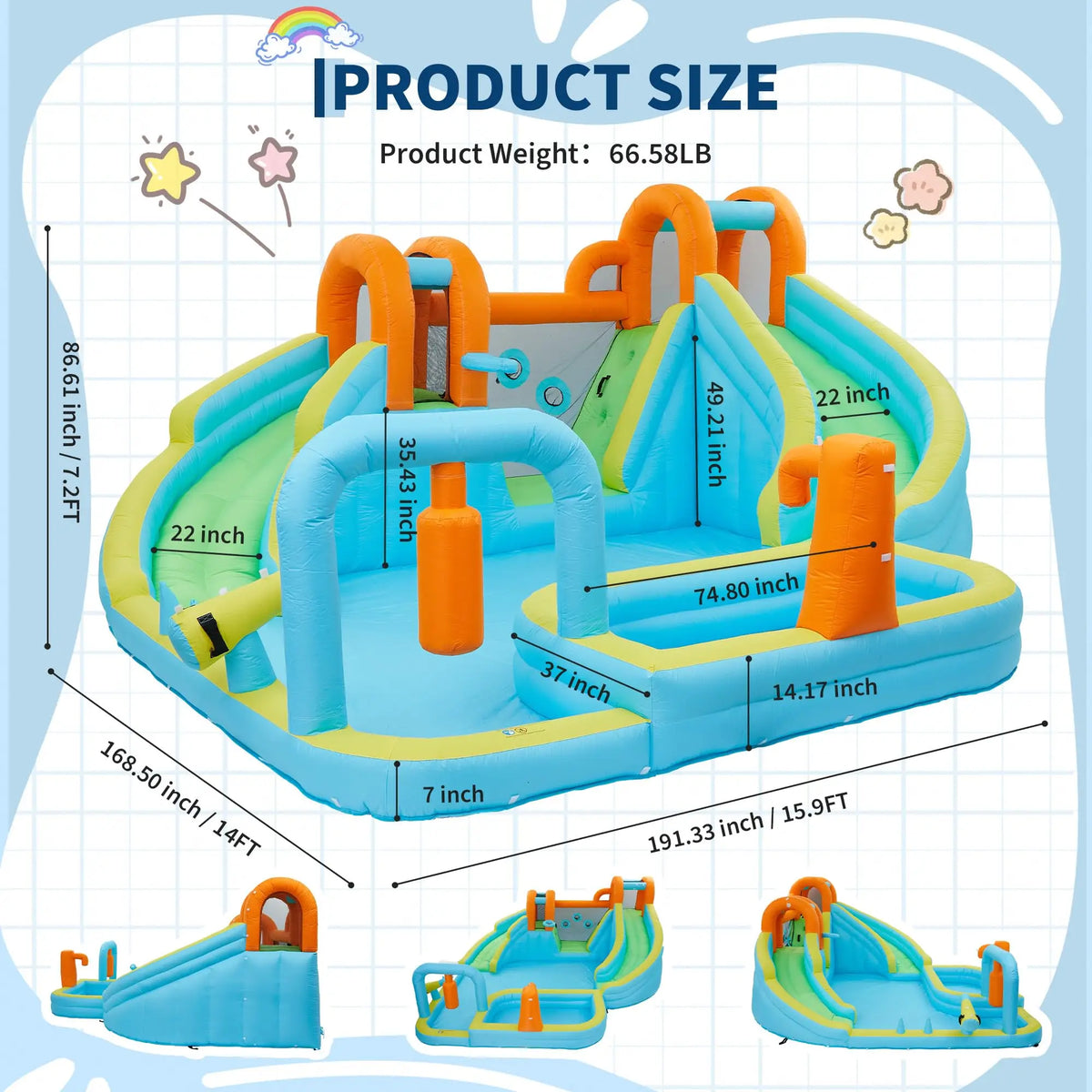 HiMISS 10-in-1 Inflatable Wet Dry Water Slide Jumping Castle