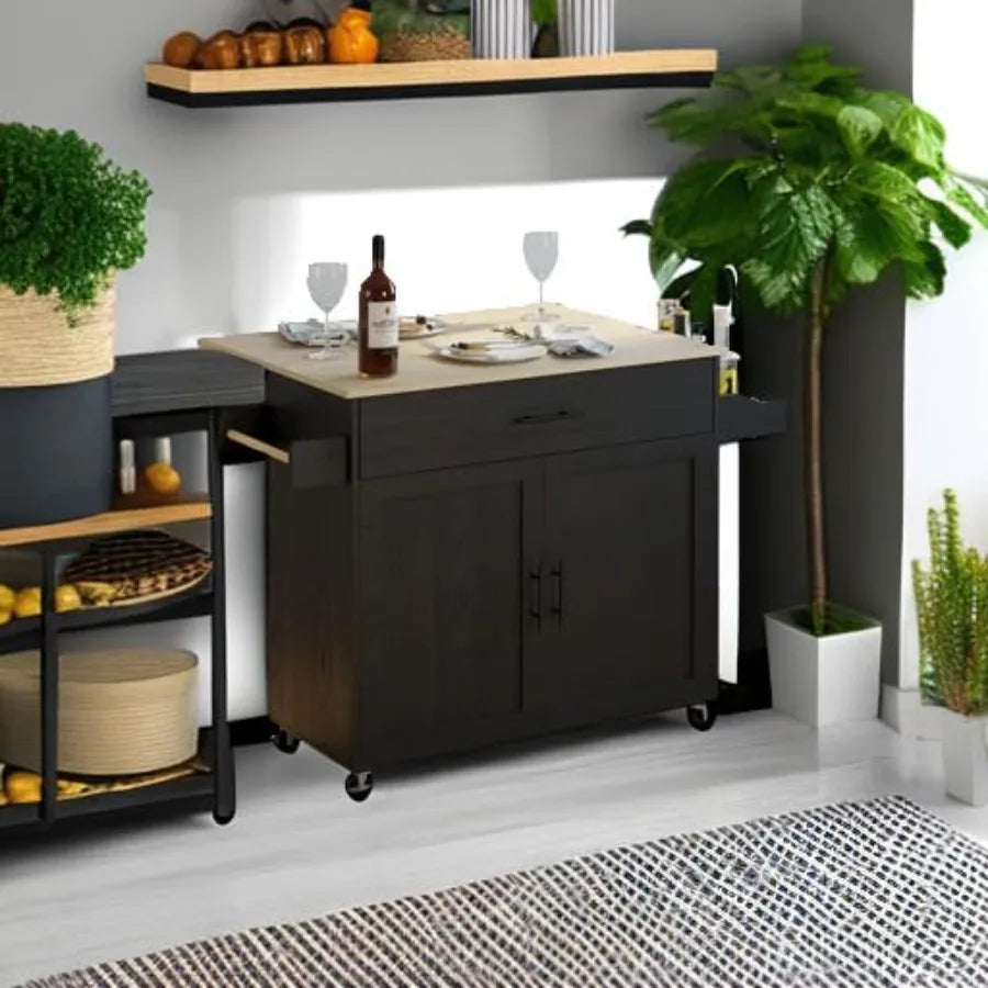 Rolling Kitchen Island Cart With Drop Leaf Storage Cabinet Drawer
