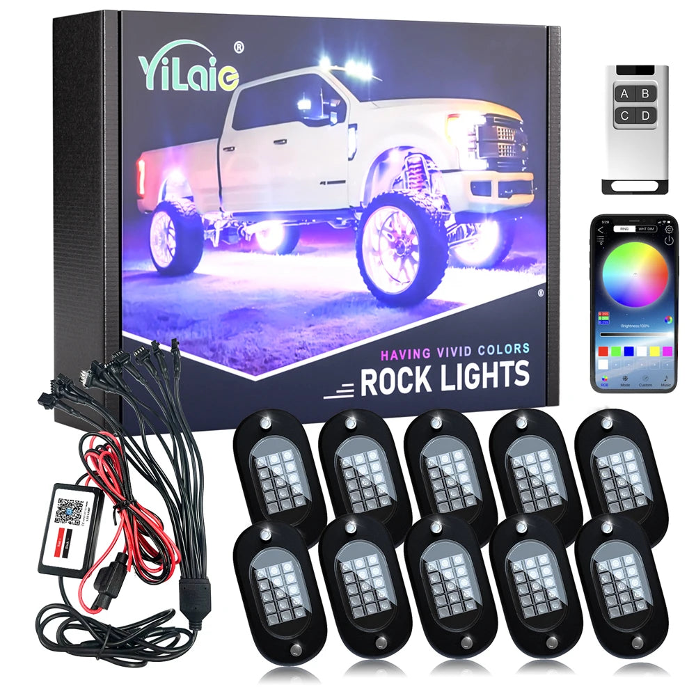 Yilaie RGB Rock Lights For Trucks App And Remote IP68